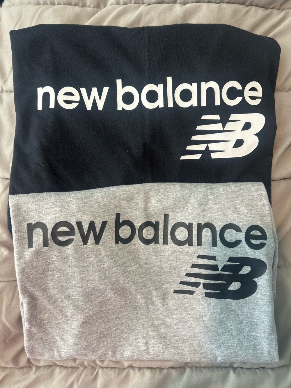 New Balance Short Sleeve Tees — Black and Gray Logo Pair